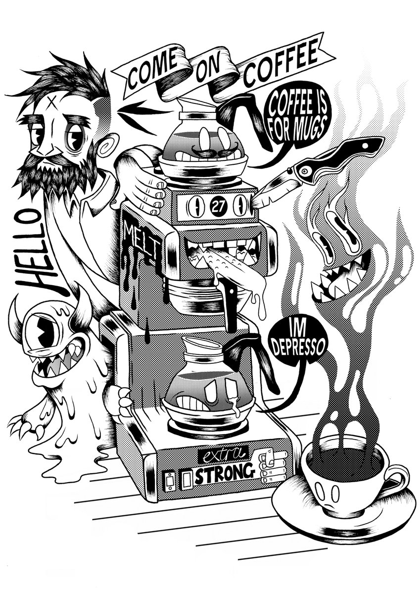 LeNumberGallery's tweet image. What to post for our first tweet? Sexy art from our sexy artists of course. This is hand screen print 'Come on Coffee' by Tom Harman. #art