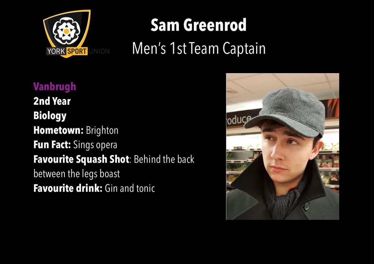 UniofYorkSquash's tweet photo. The third member of our committee is Sam, our Men’s 1st Team Captain. https://t.co/n8o9JrqbEw