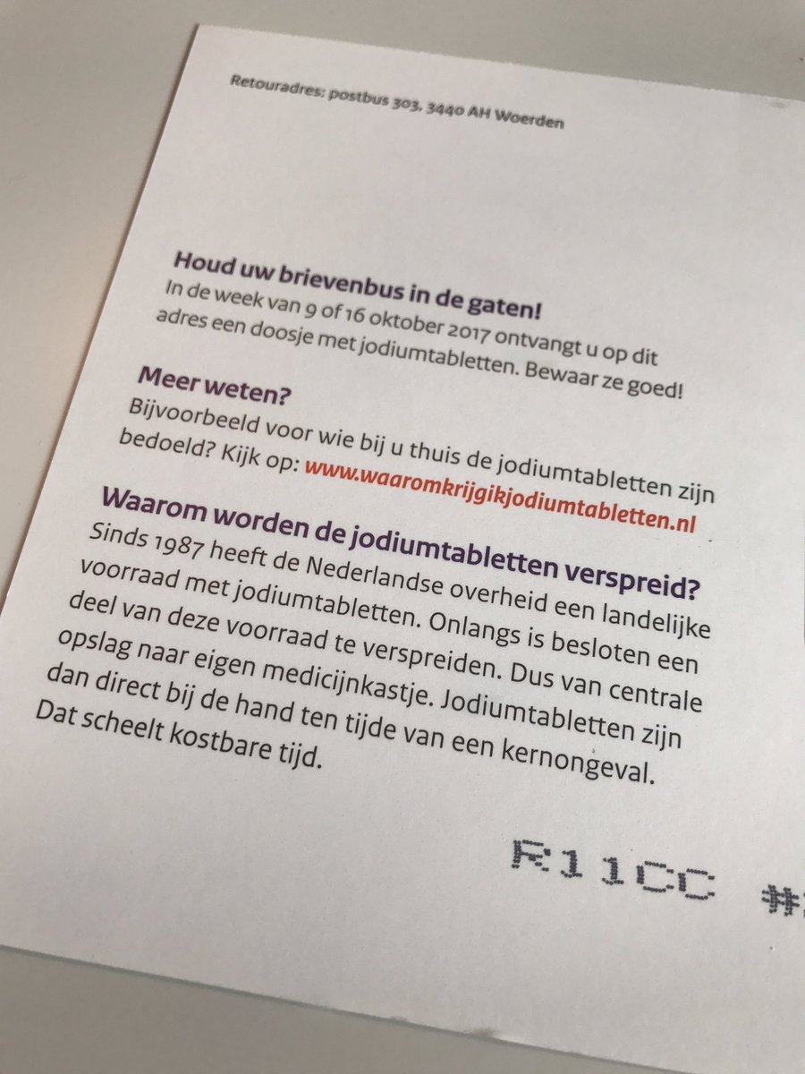 Wat een rare vorm van communicatie ligt er in de brievenbus. Dit roept bij mij veel vraagtekens op en zaait angst. #jodiumtabletten
