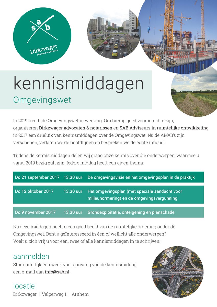 Met inmiddels 110 aanmeldingen belooft ook de 2e kennismiddag #Omgevingswet op 12 oktober a.s. lekker druk te worden. Aanmelden: info@sab.nl