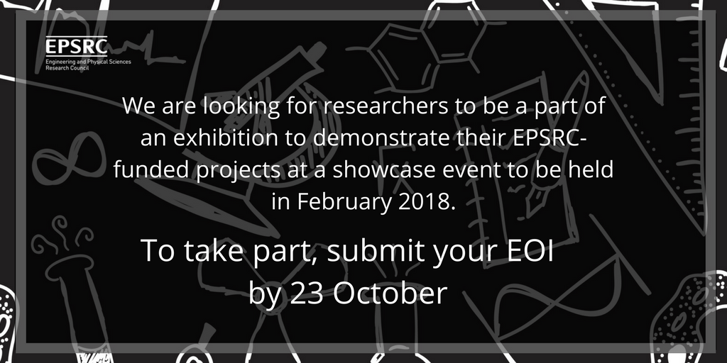 EPSRCevents's tweet photo. Would you like the chance to demonstrate your research at an @EPSRC  showcase event? Apply before 23 October! https://t.co/gcye32QeAY https://t.co/vP0eEz5tQO