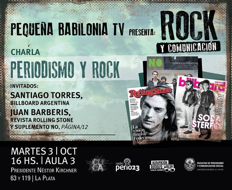 pqbtv's tweet photo. 📣HOY!!! 16 HS EN EL AULA 3 DE @PeriodismoUNLP, junto a @santitorres de @BillboardArg y @Juan_Barberis de @RollingStoneAr y @pagina12 https://t.co/SyLBaxjB0z