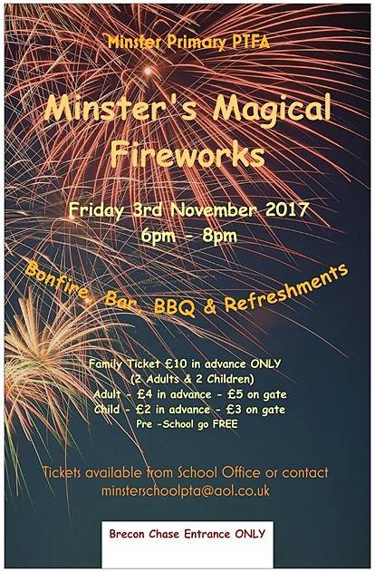 Tickets for Minster's Magical fireworks go on sale today! Letters will be given out in the next few days.