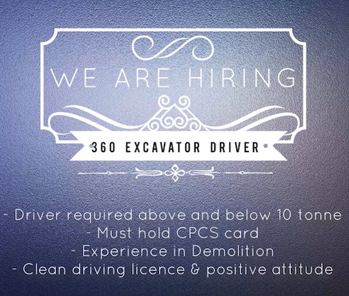 crs_stone's tweet photo. Job Vacancy: 360 Excavator Driver ..  Are you looking for a career change? 
Email your CV to info@crs-stone.co.uk #recruiting #demolition https://t.co/rf8dGKP8zI
