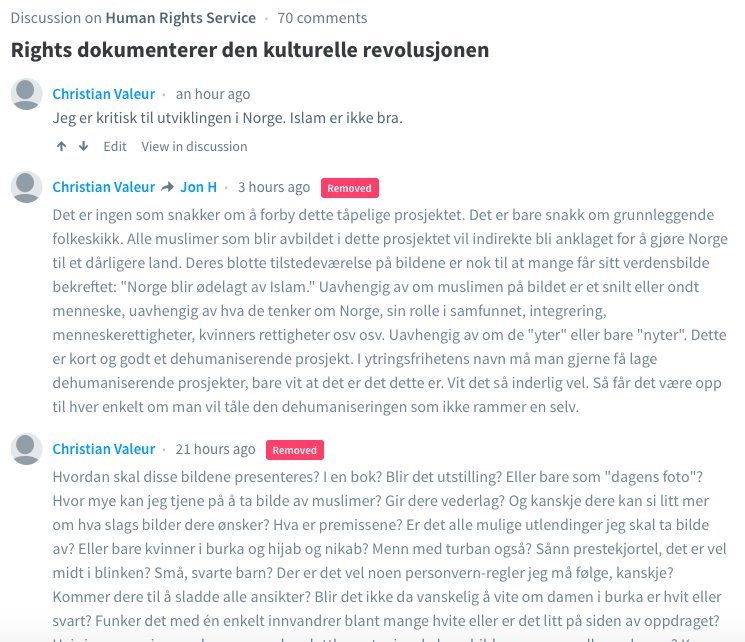 Hvordan skape et ekkokammer: Her kan dere se hva HRS godtar og ikke godtar når jeg kommenterer på siden deres. Det er HELT latterlig.