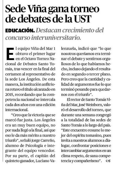 DerechoUST's tweet photo. .@mercuriovalpo destaca triunfo alcanzado por .@SantoTomasVina con 4 alumnos de nuestra Facultad en 8vo Torneo Nacional de #DebatesUST https://t.co/WgVrhDTwuM