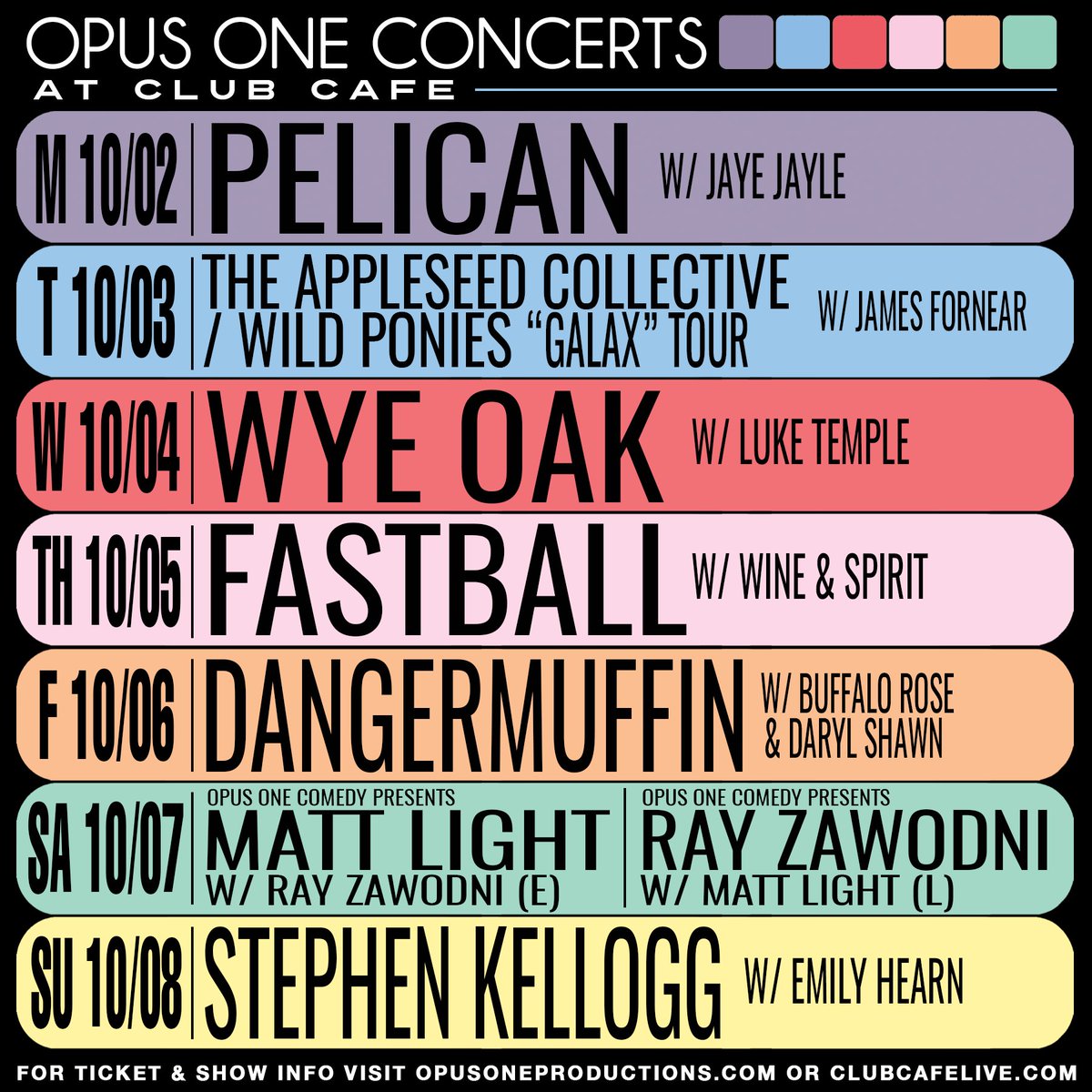 THIS WEEK <a href="/ClubCafeLive/">Club Cafe</a>!
<a href="/pelicansong/">Pelican</a>, <a href="/theappleseedco/">Appleseed Collective</a> / <a href="/wildponiesmusic/">Wild Ponies</a>, <a href="/wyeoak/">Wye Oak</a>, <a href="/FASTBALLTHEBAND/">Fastball</a>, <a href="/dangermuffin/">Dangermuffin</a>, <a href="/Stephen_Kellogg/">Stephen Kellogg</a> +MORE!