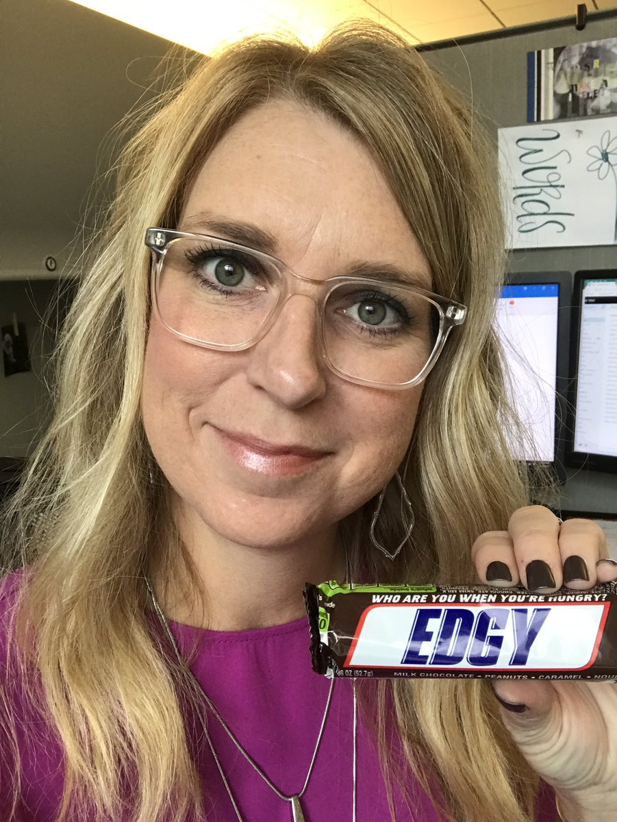 angiegrobertson's tweet photo. Our team has a running @SNICKERS gifting/treat from words on Snickers in our cafeteria. Today I got an "EDGY" delivery!
#eatasnickers #notsp https://t.co/NvSFyBLkg2