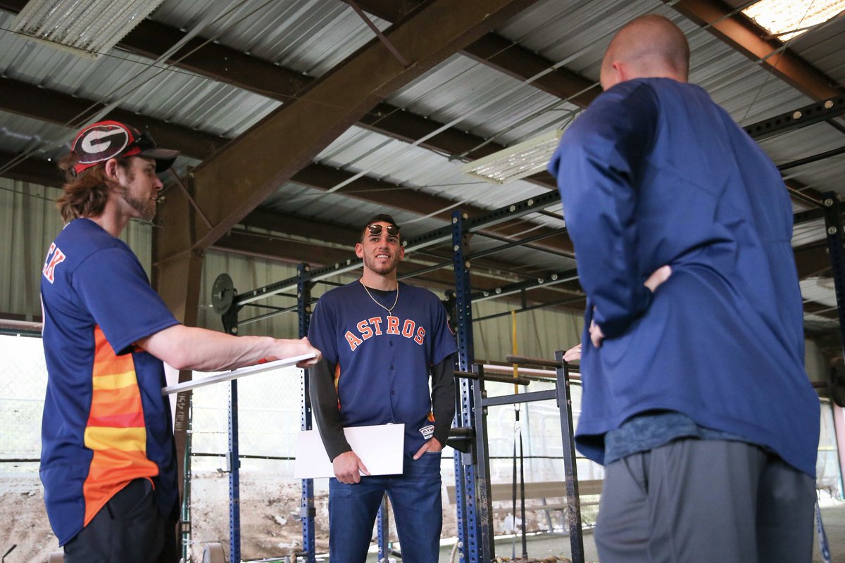 astros's tweet photo. Today, Josh Reddick and Joe Musgrove visited Harvey-impacted Kingwood High School and surprised the baseball team with ALDS tickets! https://t.co/cNRSm5eXK7