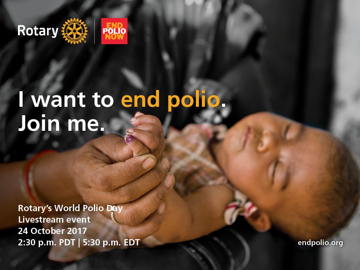 EndPolioNow's tweet photo. Watch @Rotary’s 5th annual live streamed #WorldPolioDay event on 24 October. #endpolio https://t.co/IXTkvLic1S https://t.co/i5cGKLDgEv