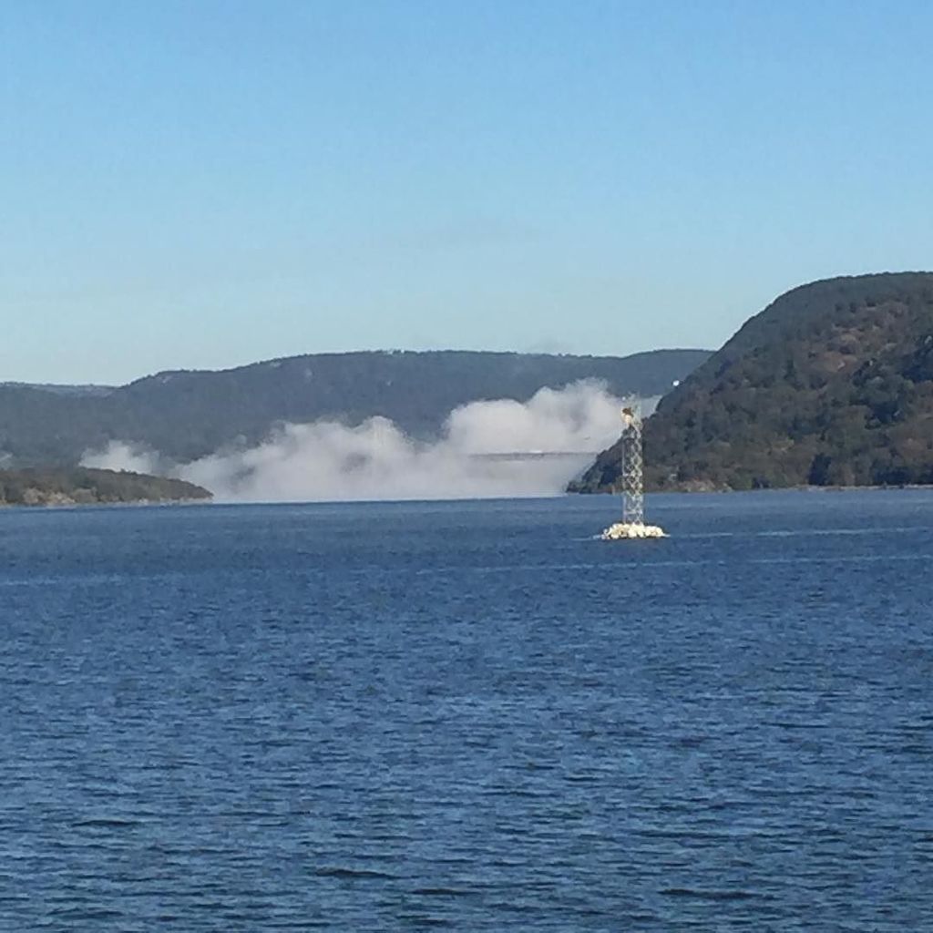 Creepy fog disguising the Tappanzee Bridge this morning.  Such a beautiful morning. #hudsonriver #hudsonriverviews #riverwalk …