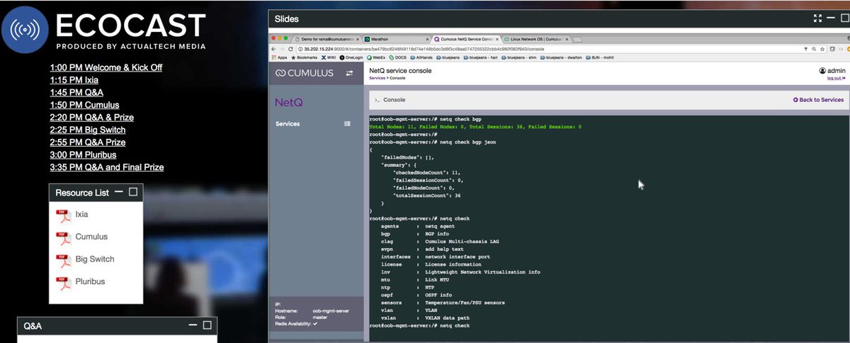 davidmdavis's tweet photo. Now learning about @CumulusNetworks “In the Cloud” - free cloud networking lab with the NetQ product - cool stuff! #NetworkingEcoCast https://t.co/6F0WRXRJ3L