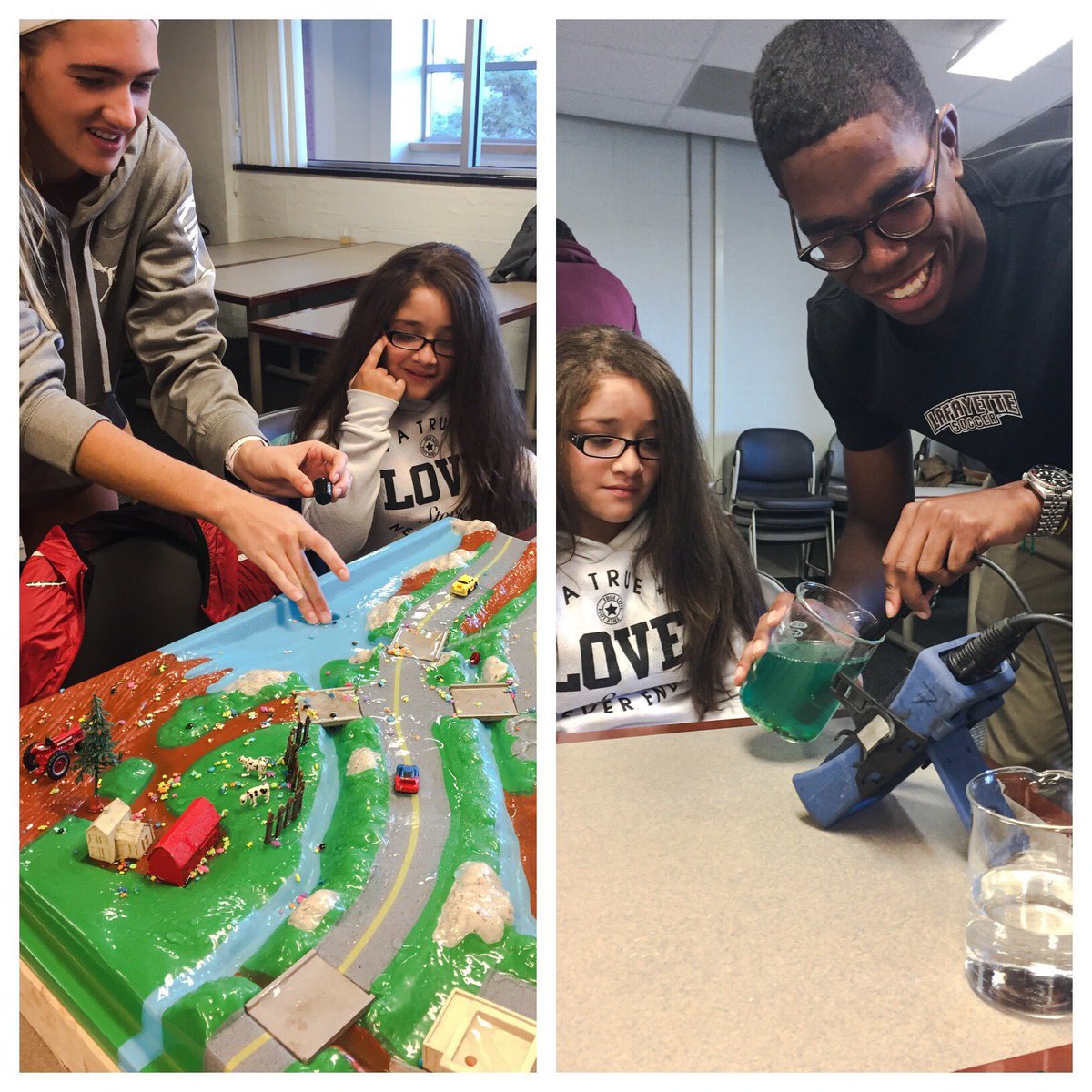 LafCol's tweet photo. @LAF_Engineering students teaching #Cheston 5th graders about soil and salt pollution #EASD https://t.co/F5roxffAzY