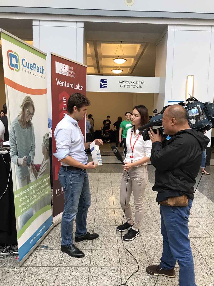 VictorLesau's tweet photo. #VSW2017 @OMNITelevision interview of @CuePath - @VentureLabs_ca demo day. Smart medication packs & mobile to help w/ medication management. https://t.co/ub5BJ1eic6