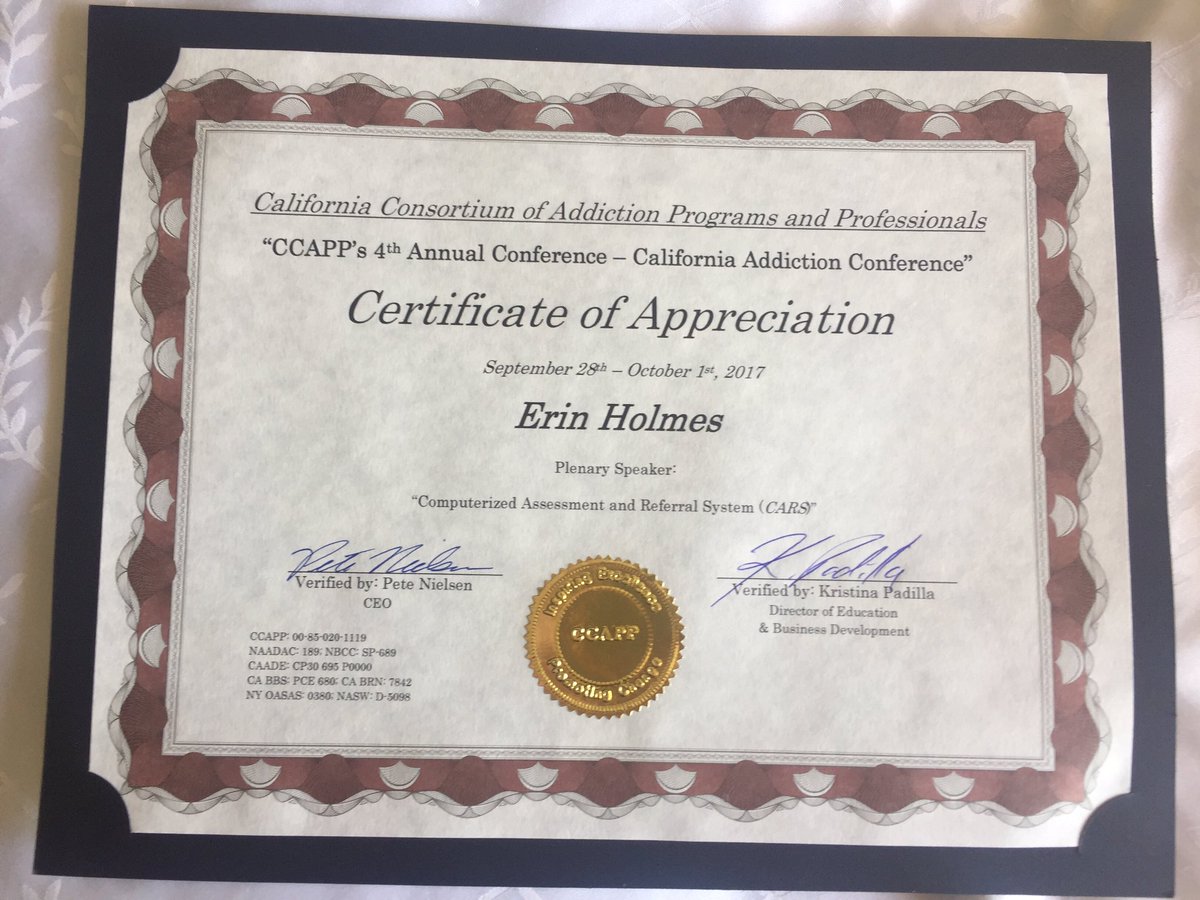 Holmes_EA's tweet photo. Thank you, @CCAPP4U for inviting me to the CA Addiction Conference. Your membership saves and changes lives every day. #CCAPPStrong https://t.co/9yEfhkABR5