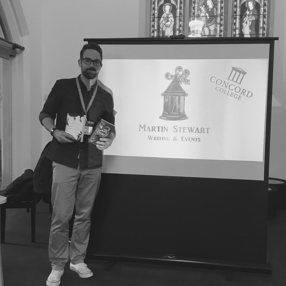 EngDeptCC's tweet photo. @martinjstewart Thank you very much for coming @martinjstewart! FYI #Riverkeep is now for sale in the library. The @EngDeptCC have already got their copies! https://t.co/AFOiDunc44