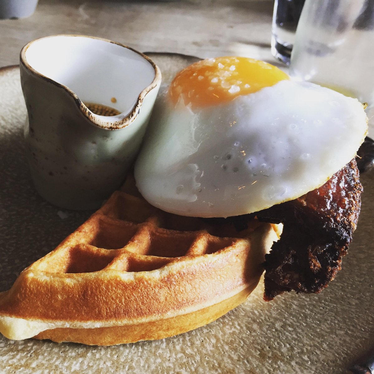 DealioSmith's tweet photo. Duck, waffle, egg and mustard maple syrup with a view…That’s the incredible signature dish I’m trying for today’s #brunch at @DuckAndWaffle👌 https://t.co/8dKb9F0gb1