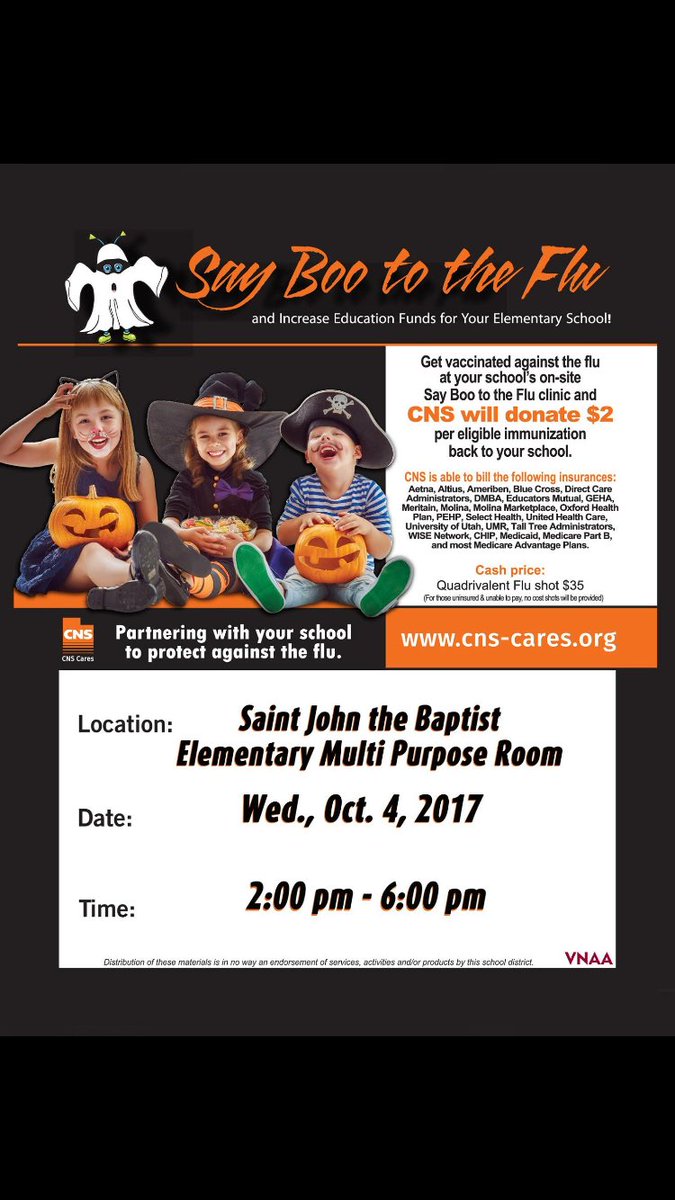 Flu clinic tomorrow. Please come support our school by staying healthy. <a href="/JDServes/">JD Parents Volunteer</a> <a href="/JDCHS/">Juan Diego Catholic High School</a> <a href="/SJBElementary/">SJBElementary</a> <a href="/sjbmiddle/">SJB Middle School</a>