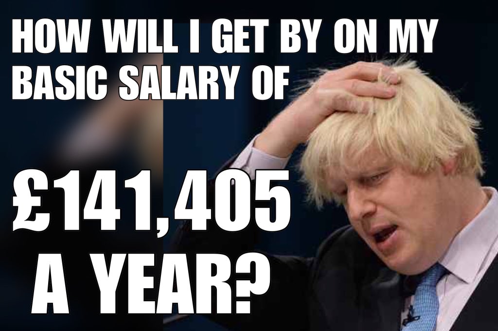 Rachael_Swindon's tweet photo. Poor @BorisJohnson thinks he should get more than £141,495 for doing his job. Retweet this if disagree. #CPC17 https://t.co/BNfFGkHPfL