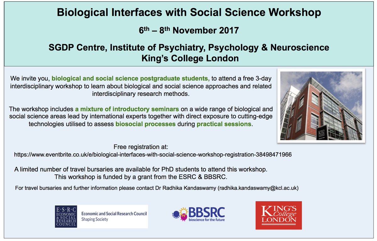 ChloeCWong's tweet photo. Join us for a free 3-day interdisciplinary Biosocial Science Workshop for postgraduate and doctoral students! @HelenLFisher @SGDPCentreKCL https://t.co/uIWY2msLqm