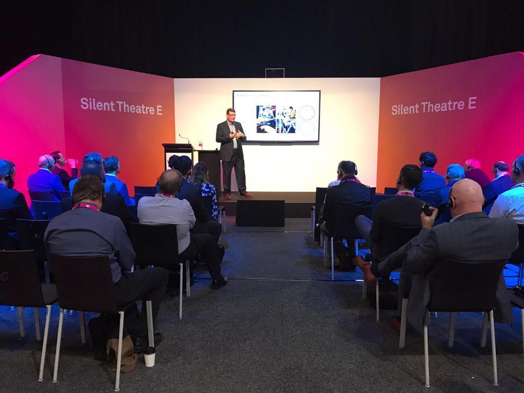 CorporateDayna's tweet photo. Polycom's Nick Tidd, takes the stage at #Vantage17 to discuss #UI, #futureworkplace, #interoperability and more. https://t.co/u5Q5pEP4f8