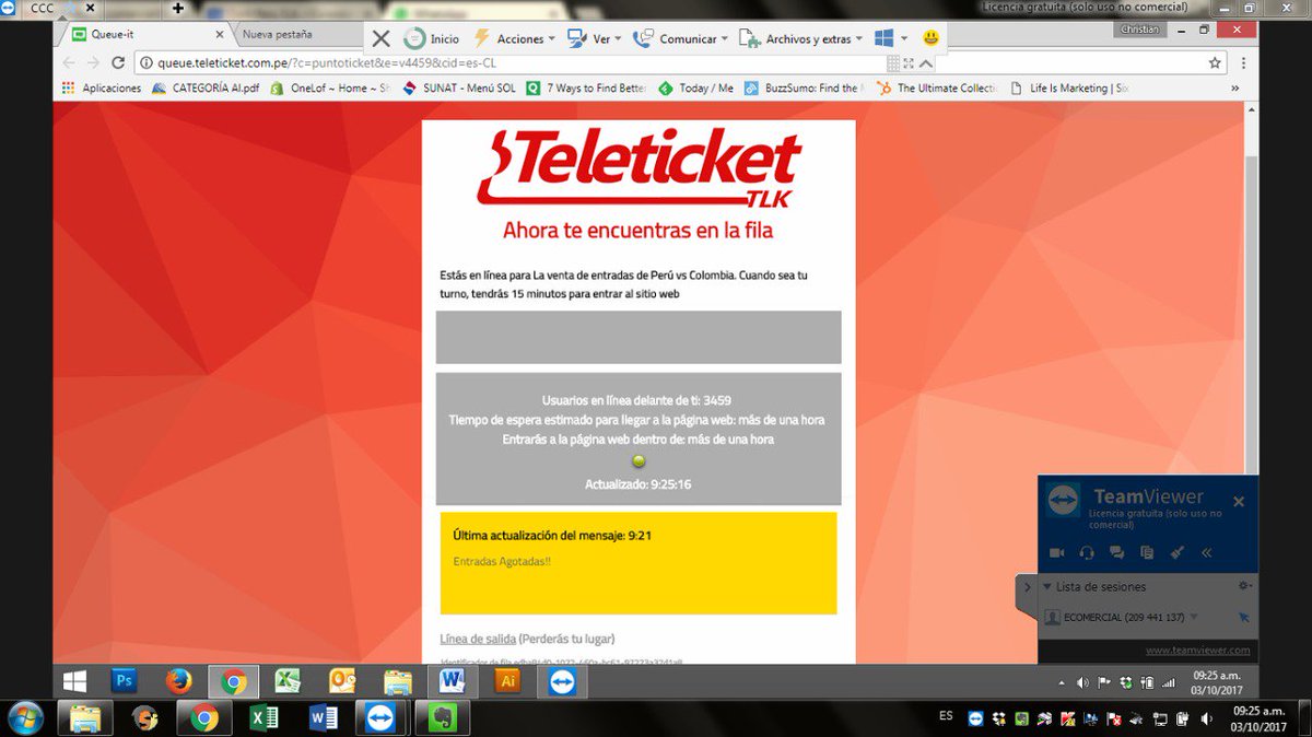 <a href="/teleticketperu/">Teleticket</a> Sospechoso, inicio en 9743 a las 6:00 am, se agotan a las 9:21 am dejándome en 3459, a 2 x c/u, solo vendieron 12568 entradas? #teleticket