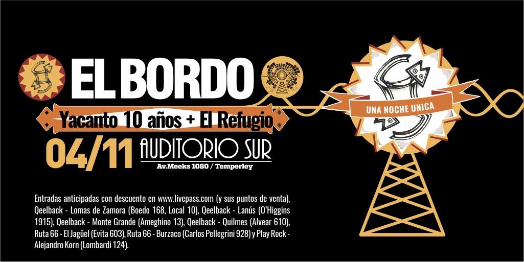 Otro de los shows que tenemos en noviembre!
#elbordo  
Ingresá a facebook.com/auditoriosur y sacá tu entrada!