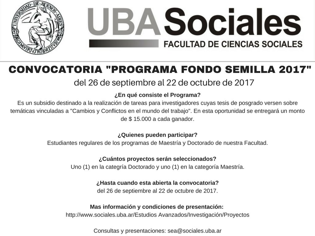 ubasociales's tweet photo. Convocatoria al Programa Fondo Semilla para el Fomento de la Investigación de Posgrado. Hasta el 22 de octubre: https://t.co/pANsOoOMK5 https://t.co/pg9QmWOw6V
