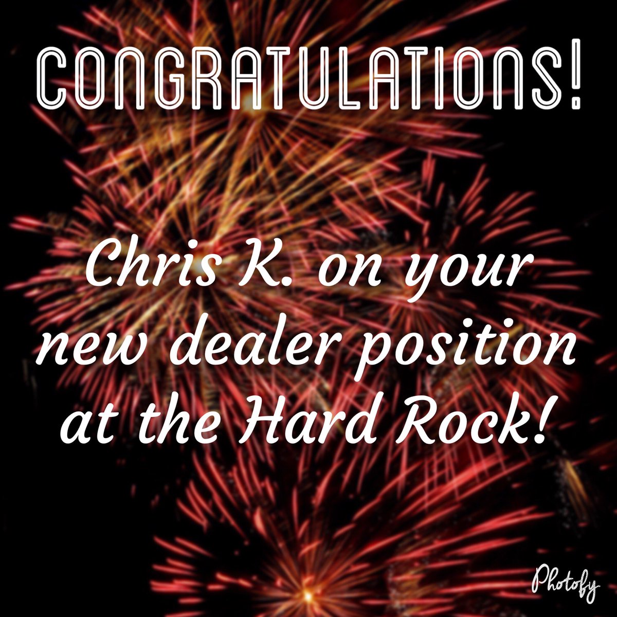 RockstarDealing's tweet photo. We want to extend a rockstar congratulations to Christopher David for becoming one of the newest #Poker Dealers at the #HardRock! https://t.co/Dt1StduFZZ