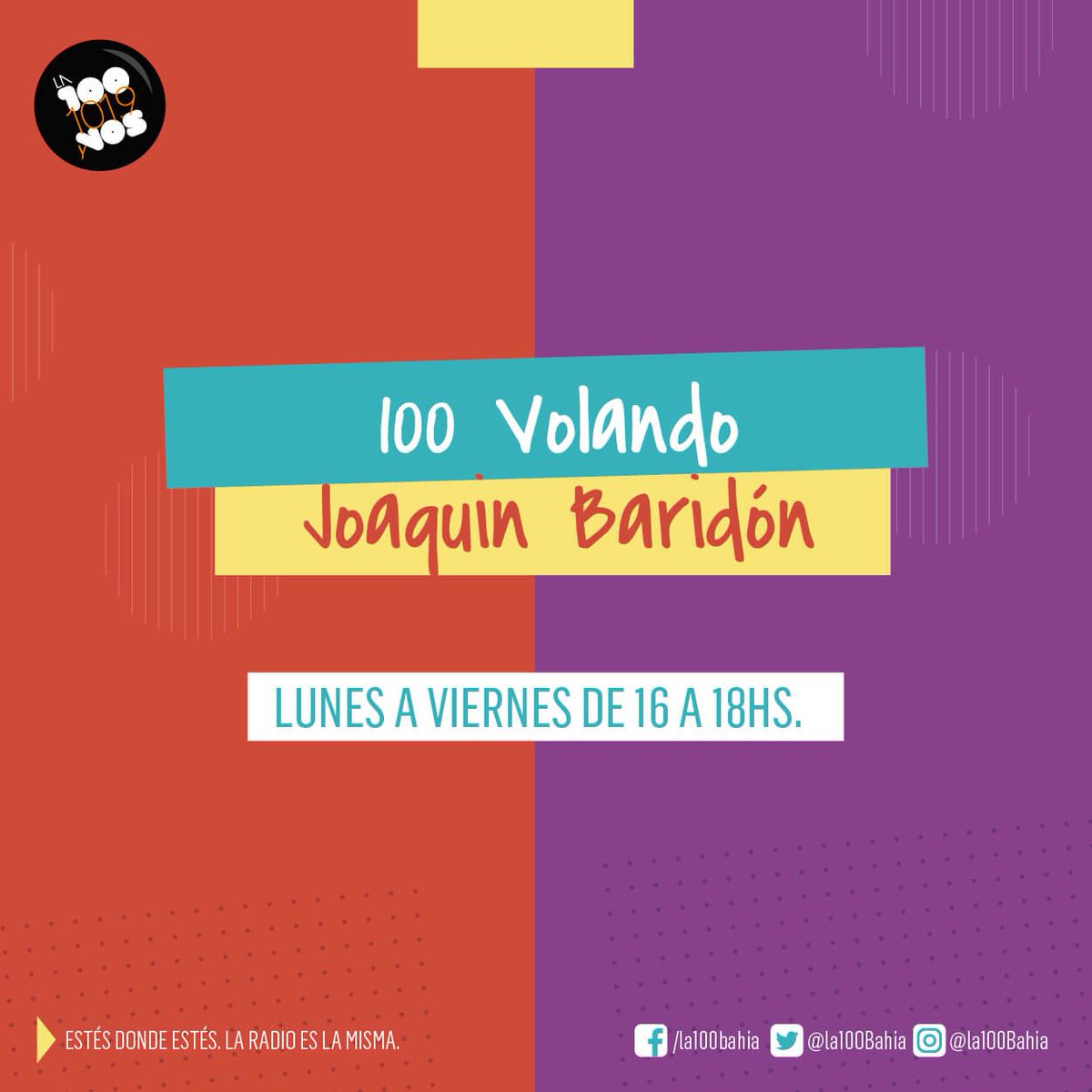 La100Bahia's tweet photo. La tarde se pasa volando con #100volando. Quedate hasta las 18 hs en @La100Bahia con @jbaridonok y equipo. https://t.co/pdPFUdh5Rw
