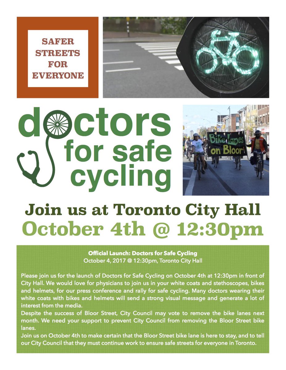 Docs4Cycling's tweet photo. Tomorrow at 12:30pm! Join us in the Peace Garden, west side of Nathan Phillips Square. #VisionZero #bikeTO #bikelanes #BloorBikeLanes https://t.co/XVWGhyXboF