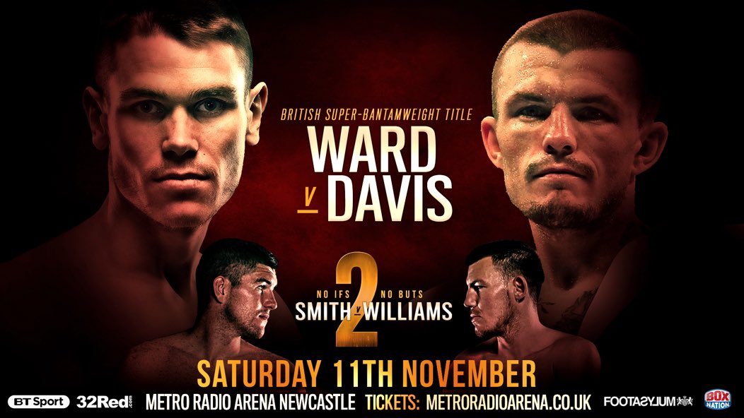 FrankWarren's tweet photo. Undefeated @Tommy2Ward (21-0) makes the 1st defence of his British Super-Bantamweight belt vs. Sean Davis (13-1) @ArenaNewcastle on Nov 11! https://t.co/uTyo3rMEFJ