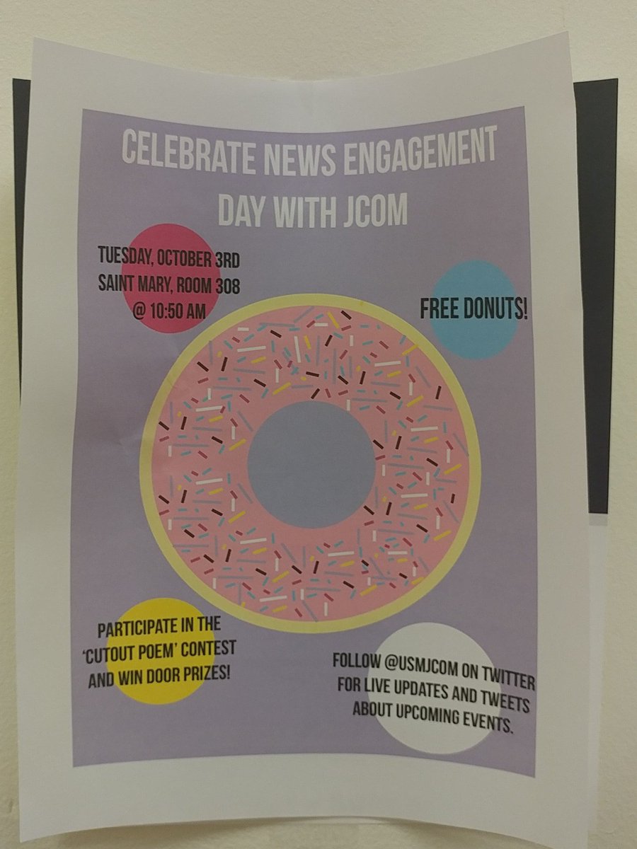 USM_JCOM's tweet photo. Dont forget to stop by stmary 308 for donuts and information on #newsengagementday @USMSpireWire #spirenation #gospires #donuts https://t.co/DnUdG82GpF