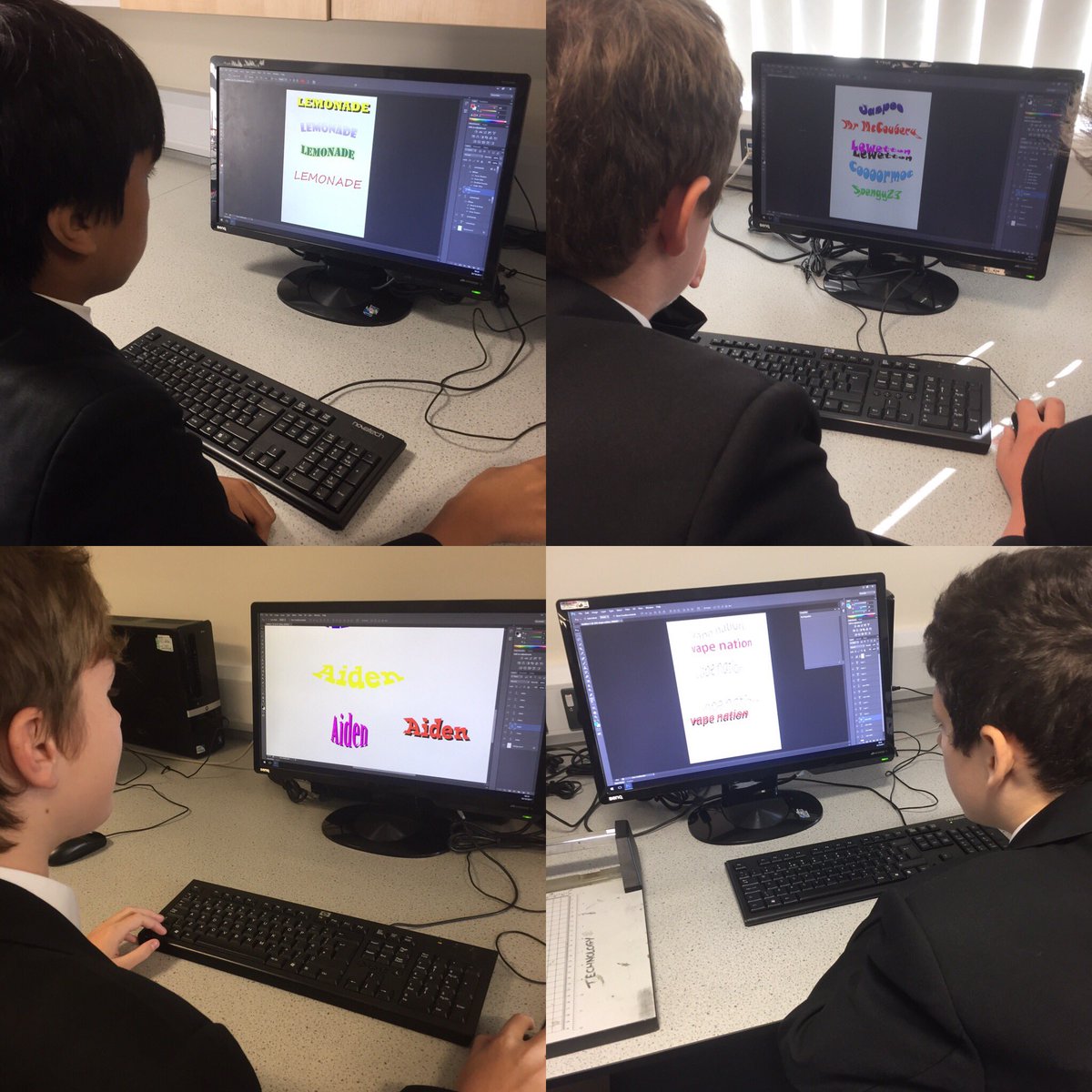 StAndyDT's tweet photo. Year 9 staying focused to experiment with typography styles on photoshop #productdesign #expecttosucceed https://t.co/Z7U4kimNfb