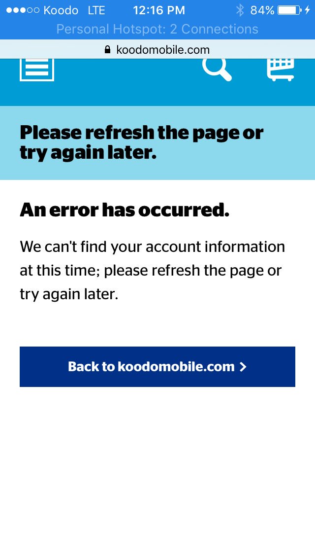 Montelimar's tweet photo. @koodo Great service. This happens about 50% of the time I try to check usage... https://t.co/lOSlcvRmSm