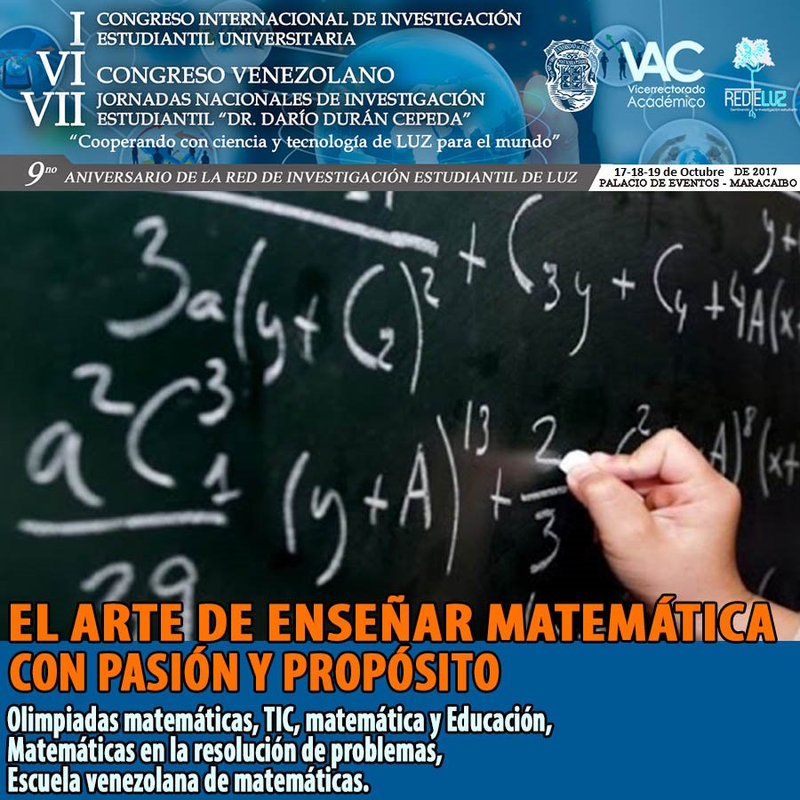 RedieLUZ's tweet photo. Este próximo 17-18-19 de octubre no te pierdas el arte de enseñar matemática con pasión y propósito #CongresoInternacionalRedieluz2017 https://t.co/ov7JubBPmr