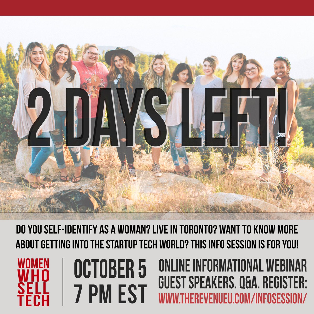 TheRevenueU's tweet photo. 2 days left to register for our "Women Who Sell Tech" program info session! Register here: https://t.co/xlA4gvyCWc #womenintech #totech https://t.co/6jAMe4JGbF