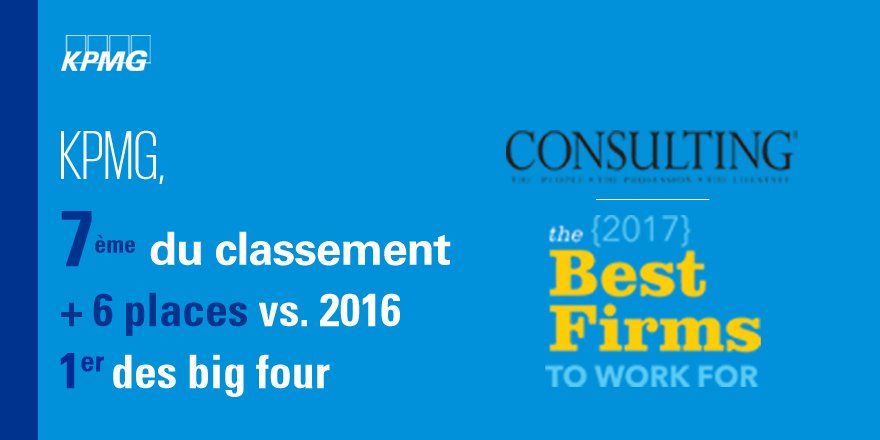 KPMG_France's tweet photo. #KPMG, 7Γ¨me du #classement @Consulting_Mag des #BestPlacestoWorkFor ! #audit #conseil #expertisecomptable https://t.co/nNtZYQAUJk