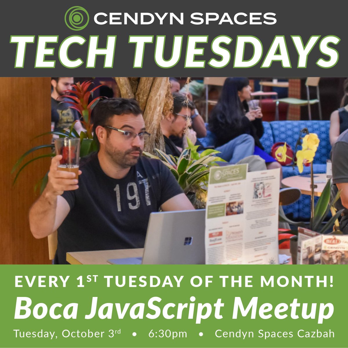 980_Spaces's tweet photo. #TechTuesday at #CendynSpaces: #BocaJS @Meetup TONIGHT! https://t.co/fJya9tN13b #980Building #BocaMeetup #BocaEventSpace #HybridWorkspace https://t.co/iJzmvFY8ku