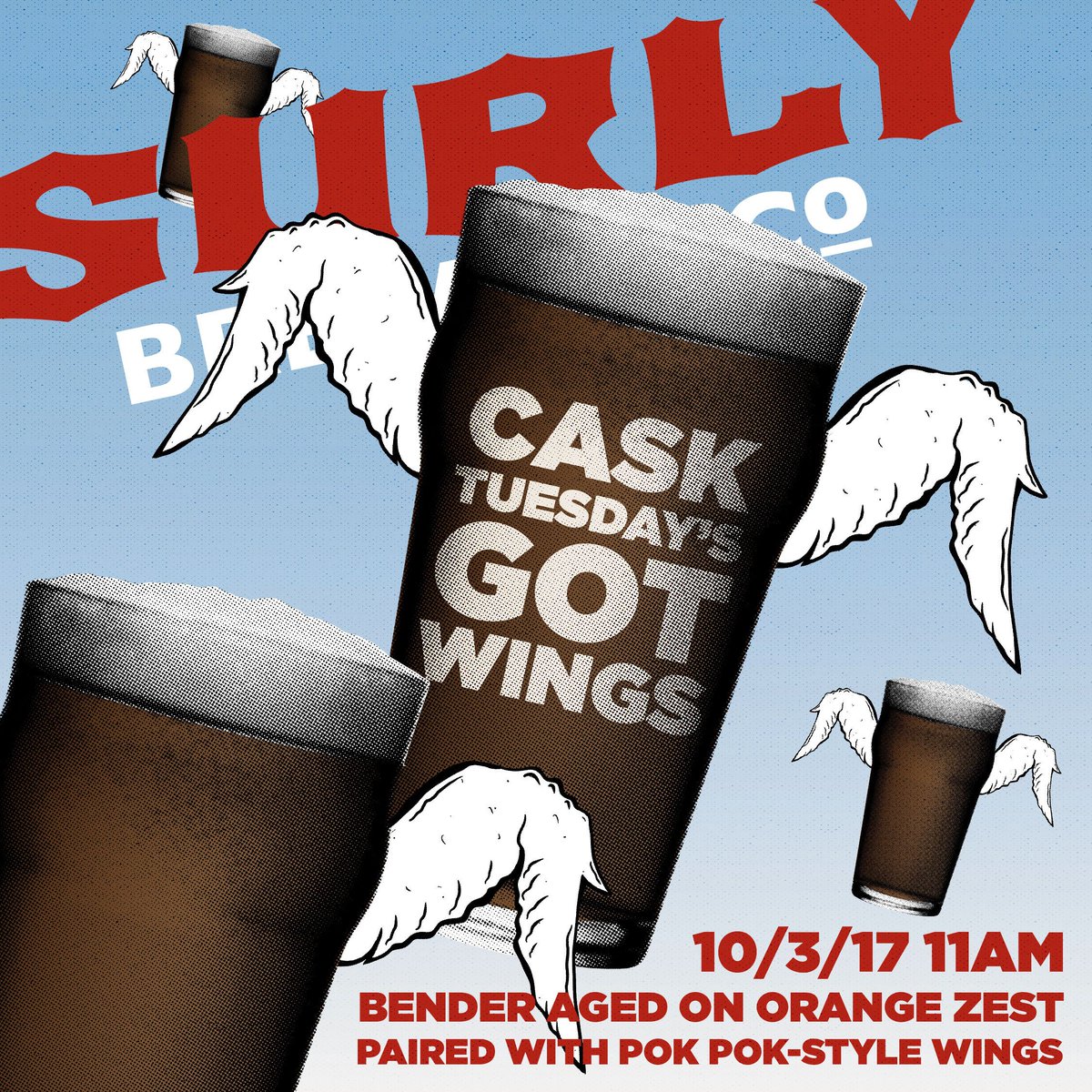 surlybrewing's tweet photo. Today's #CaskTuesday selection: Bender w/orange zest. Pair with some pok pok-style wings if you're so inclined. https://t.co/Iovef6Abyi