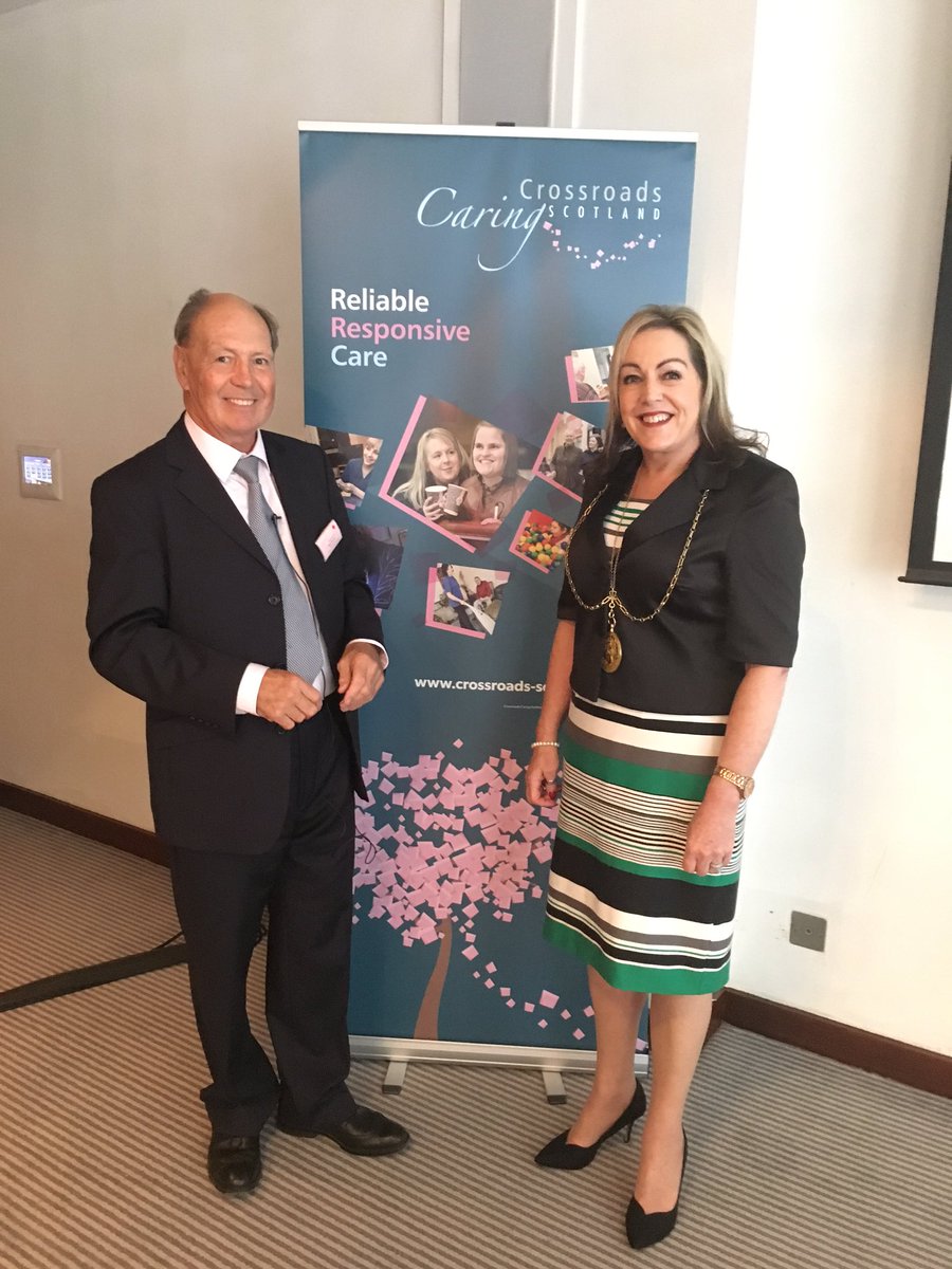 CrossroadScot's tweet image. Our Chair, Robert Murdoch with Bailie Marie Garrity, Glasgow City Council representative. #ccsconference #dementia