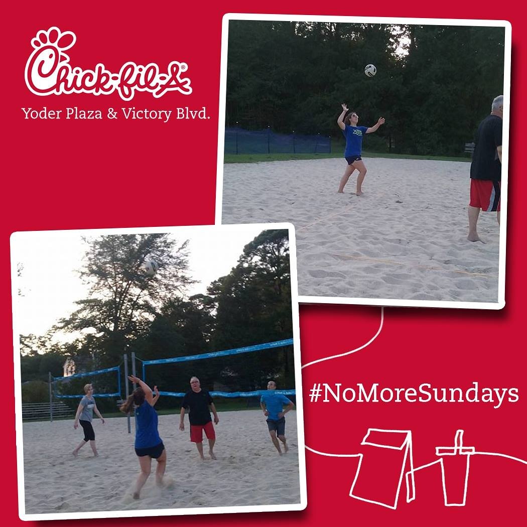 CFAVictory's tweet photo. Hadley spends her Sundays off playing volleyball at church! 
How would you spend your Sundays off?
#NoMoreSundays https://t.co/VxDEjdEJMT