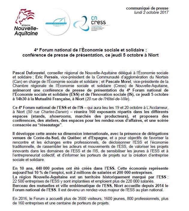 rosso_francois's tweet photo. #ESS le #ForumEss2017 se tiendra le 19 et 20 octobre à Niort @CNCRES https://t.co/qQzETVe84Z