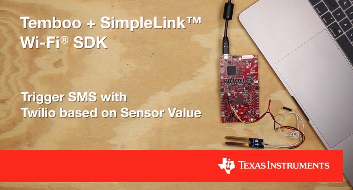 temboo's tweet photo. New @TXInstruments training video: using @Temboo to program a #CC3220 to send @twilio SMS alerts #IoT #SimpleLink https://t.co/F1JnfLNz8q https://t.co/BMjvNHQeiz