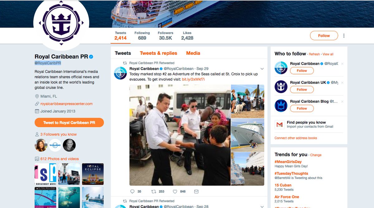 _natalieestrada's tweet photo. @RoyalCaribPR sending cruise ships to help Puerto Ricans evacuate the island is a great example of ethics in social media.#LeadersGetSocial https://t.co/P4MNbJqkgB