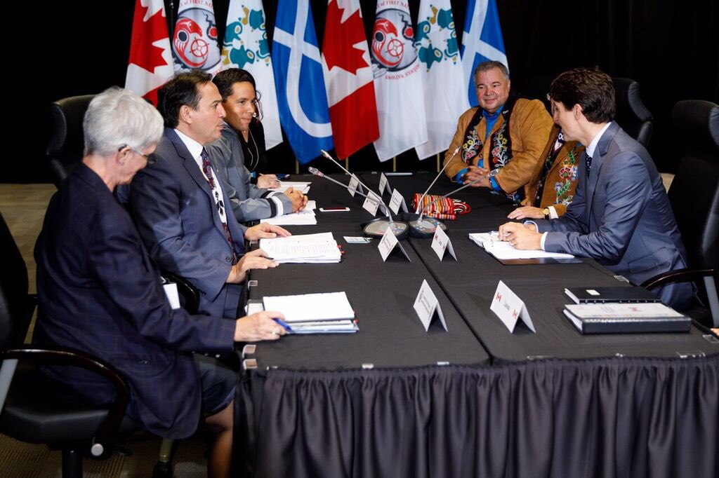 JustinTrudeau's tweet photo. Speaking with Indigenous leaders about their priorities &amp; how we can work together on economic development in their communities. https://t.co/7FM0dlBZTL