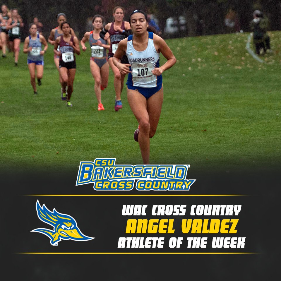 CSUBAthletics's tweet photo. #CSUBxc: Congrats to Senior Angel Valdez, named WAC Women's Cross Country Athlete of the Week for the second time this season! #allrunners https://t.co/Nf95qk8X5b