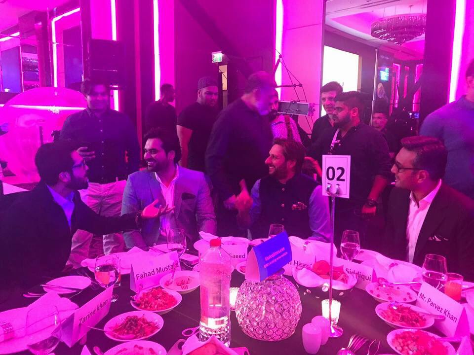 Fahad Mustafa, Humayun Saeed, Shahid Afridi &amp; Adnan Siddiqui at the dinner of the launch event of #T10CricketLeague happening in #Dubai.