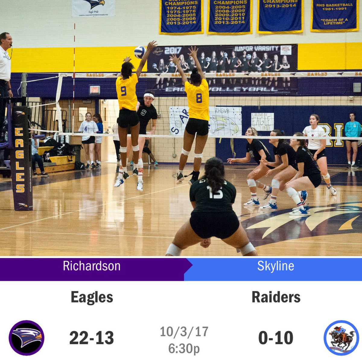 RHSVB_EAGLES's tweet photo. Game day! Eagles travel to Skyline looking for 23rd overall win and 6th in 9-6A #GoEagles #thatBLOCK 🙌🙌 https://t.co/oGHqnQaINq