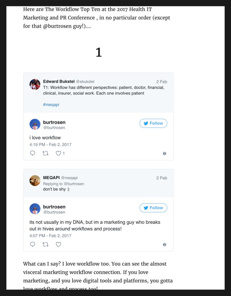 wareFLO's tweet photo. @burtrosen Since you were ranked #1 out of ten, doubtful you’ll slip out of the ‘18 #HITMCworkflow top 10 #HITMC rankings! Just don’t get complacent! https://t.co/eQYuco57Mg